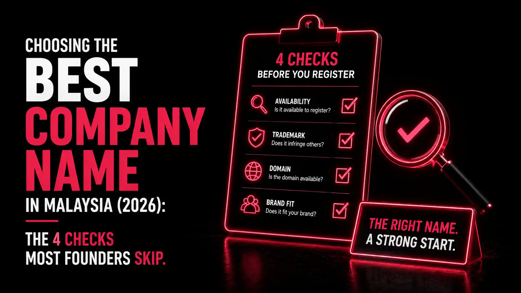 Checklist for registering a company name in Malaysia with 4 essential checks.