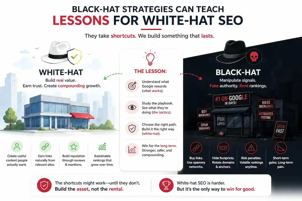 White-hat vs black-hat "lesson" framing.