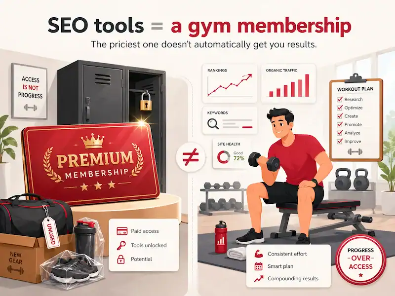 SEO tools = a gym membership" (owning the priciest one ≠ fit)