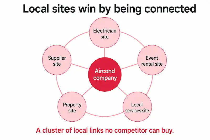 Diagram showing local sites connected to Aircond company for SEO.